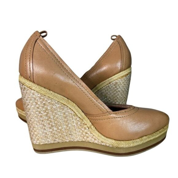 Bacio 61 Shoes Womens 9 W Wide Tan‎ Espadrille Wedge Preppy Neutral Minimalist - Picture 9 of 13